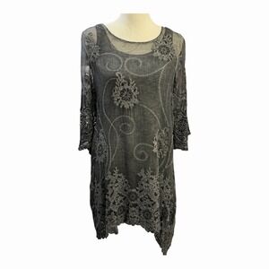 Hazel Size-XS Oversized Womens Embroidered Silk Shirt Tank Tunic‎ Boho